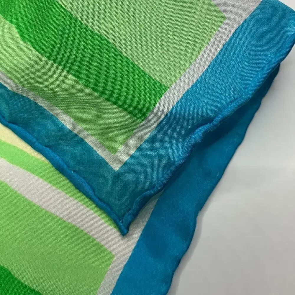 Basha 100% Silk Green Blue White Stripe Vintage Scarf W-108
